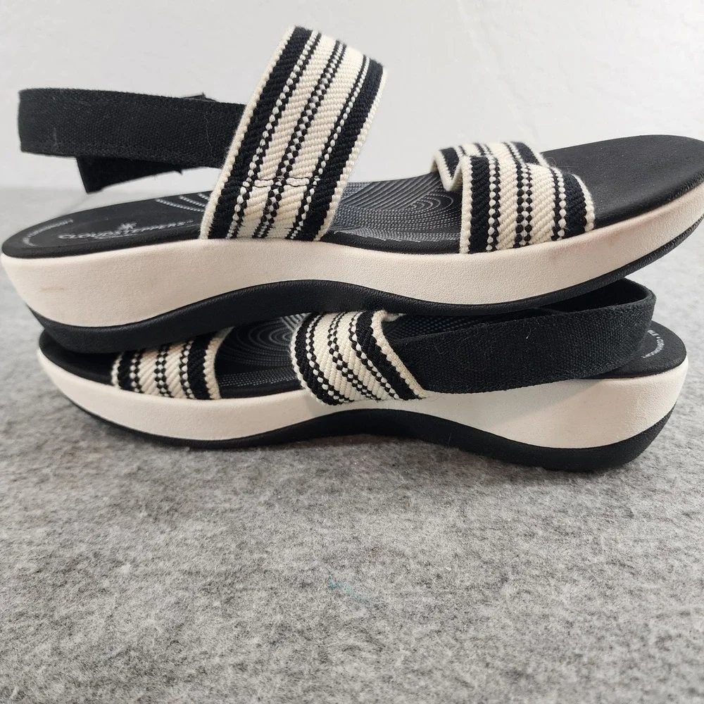 Clarks Cloudsteppers Arla Glison Black White Striped Platform Sandals Womens 9